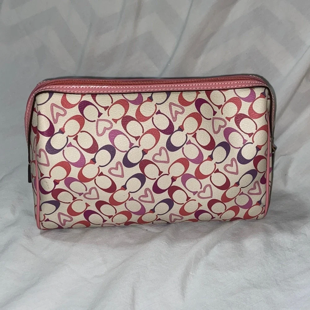 Vintage Gorgeous Coach Heritage Tattersall Bias Hearts logo cosmetic bag